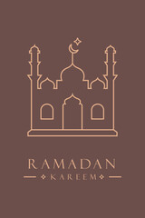 A poster for ramadan with a mosque and a star on a brown background.