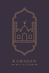 A poster for ramadan with a picture of a mosque and the moon.