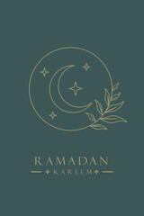 Ramadan kareem logo with a crescent and stars.