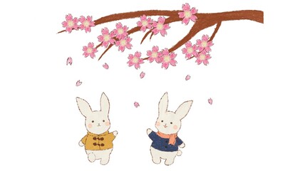 桜の木の下ではしゃぐうさぎ(jpg)