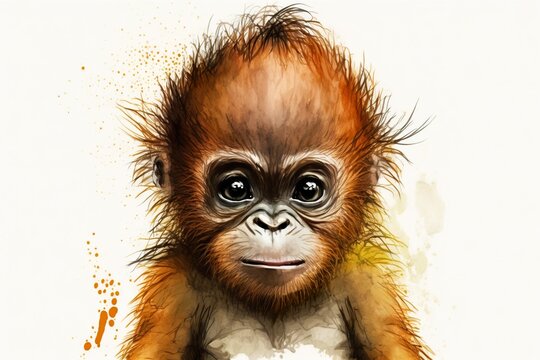 Watercolor cute monkey created with Generative AI 