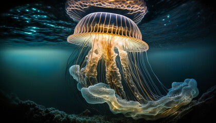 Fototapeta premium Jelly fish in the sea, Generative AI