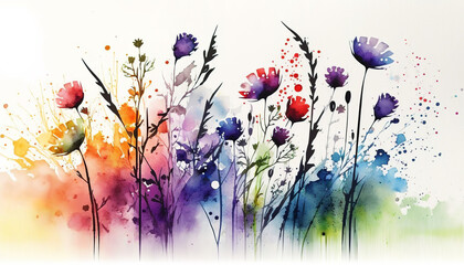 Abstract watercolor background with flowers, Generative AI