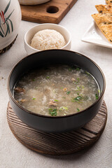 Top view on portion of chinese shi hu soup