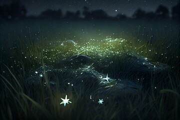 starry sky from a view laying on the grass, night sky, night nature, dreamy night, AI Generated