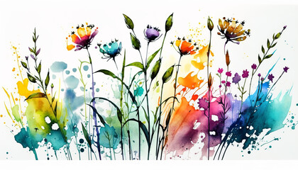 Obraz na płótnie Canvas Abstract watercolor background with flowers, Generative AI