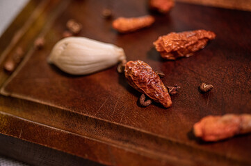 spices on wooden background
