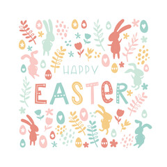 Cute hand drawn easter bunnies design, easter doodle background, great for textiles, banners, wallpapers, wrapping - vector design
