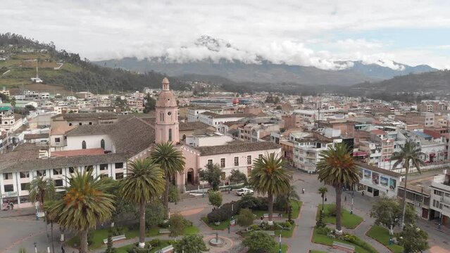 Santuario de San Luis, Andean region of Ecuador with the Cotacachi volcano behind. Otavalo, Imbabura
