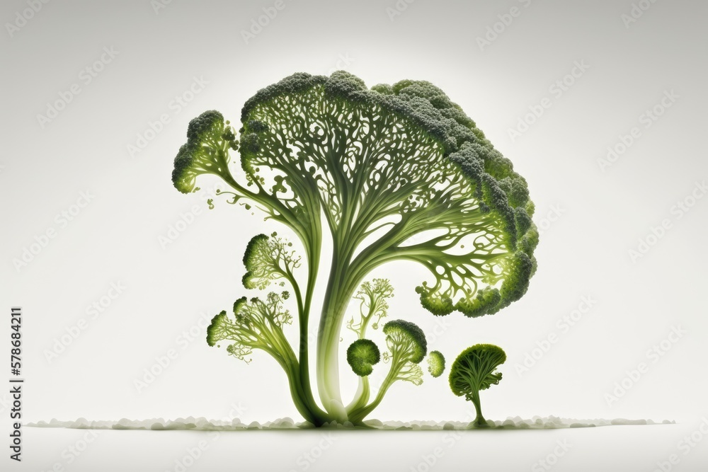 Canvas Prints Separated broccoli. The broccoli was a white silhouette against a white background. the entire field of focus. Generative AI