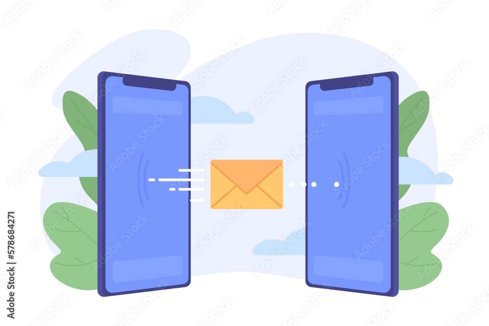 Poster exchanging messages flat concept vector illustration. messenger app. flash message with flat 2d scen