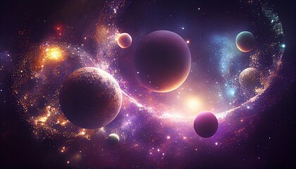 A glittery galaxy, with planets and stars glitter bokeh lights, Generative AI, illustration