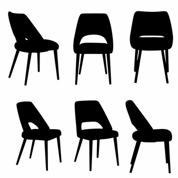 
Group of black chair silhouettes. Vector set on white background, logos, icons
