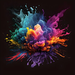 Obraz premium colorful powder explosion on dark background - Generative AI