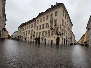 Fototapeta na wymiar road bratislava historic center mood rainy
