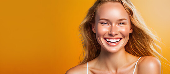 Beautiful smiling woman portrait. generative AI digital illustration.
