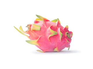 Single beautiful fresh red dragon fruit isolated on white background with clipping path and shadow in png file format