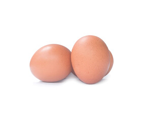 Three fresh brown chicken egss isolated on white background with clipping path and shadow in png file format