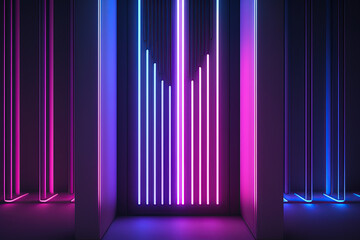 Neon Light, Abstract Laser Show, 3d render quantum energy impulse, pink, purple, blue and violet glowing lines, created with Generative AI