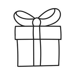 Gift box icon, hand drawn. Vector illustration, doodle style.
