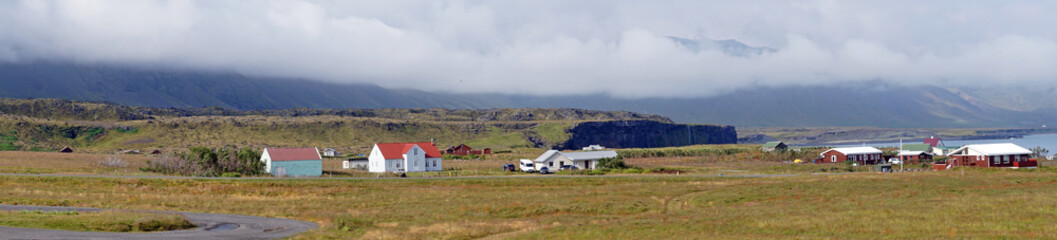 Fishermen village Arnastrapi at Snaefellsnes Peninsula in Iceland - panorama