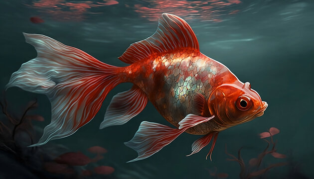 Beautiful bright goldfish underwater new quality universal colorful technology stock image illustration design, generative ai