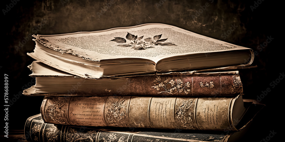 Poster an ancient book with an ancient feel is displayed upon a vintage background of a library, with readi