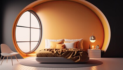 Modern bedroom interior background, created with Generative AI technology.