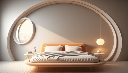 Modern bedroom interior background, created with Generative AI technology.