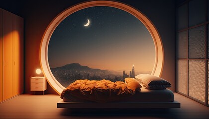 Modern bedroom interior background, created with Generative AI technology.