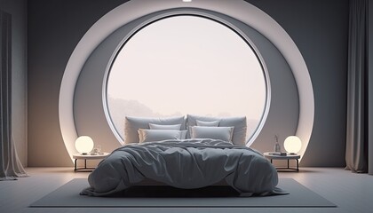 Modern bedroom interior background, created with Generative AI technology.