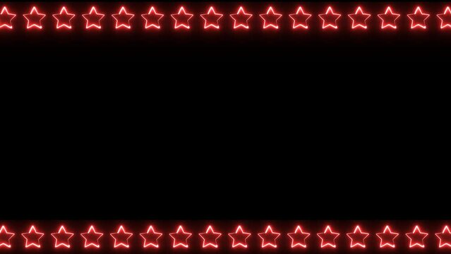 neon sign background with star pattern. slide animation with moving laser light and copy space. For design or greeting text. isolated on black background. suitable for holiday celebration background