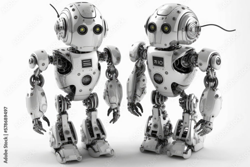 Aufkleber robots used for automation or as assistants, isolated on white. generative ai