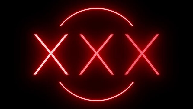 Flickering red retro neon sign glowing against a black background