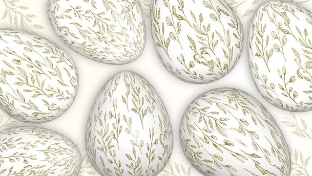 Easter eggs with golden painted patterns. Animated holiday seamless background. Christian religious holiday of Easter.