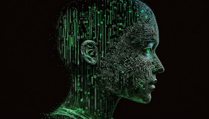 Generative Ai Binary Head, Human Technology Concept