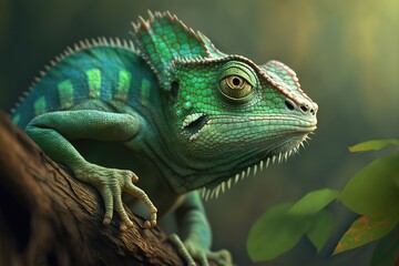 Image green chameleon, stock. Generative AI