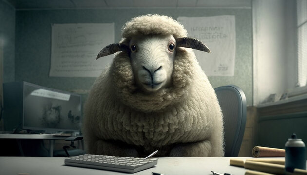 Generative ai. A sheep working in an office. v2