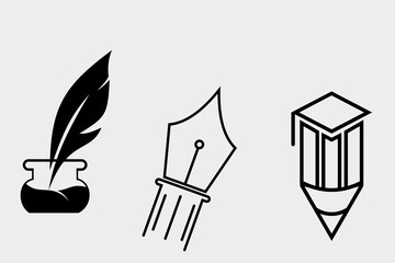 Minimal education logo design template, the concept for academy, graduation. Pen, pencil, and cap iconic concept