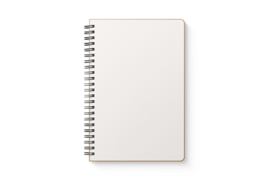 Spiral bound notebook mockup template with Kraft Paper cover isolated on a transparent background, PNG. High resolution.