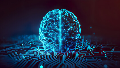 Artificial intelligence, electric brain, AI technology brain background, Generative AI