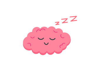 Cute healthy happy human brain organ mental calm relax peace meditation.Vector cartoon illustration character icon design.Isolated on white background.Brain, mind relax, calm character concept.