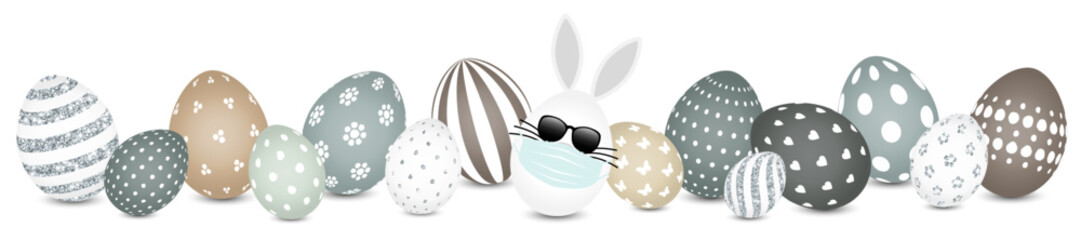 Weißes Hasenei Maske Sonnenbrille & Ostereier Muster Banner Naturfarben/Silber