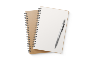 Spiral bound notebook mockup template with Kraft Paper cover isolated on a transparent background, PNG. High resolution.