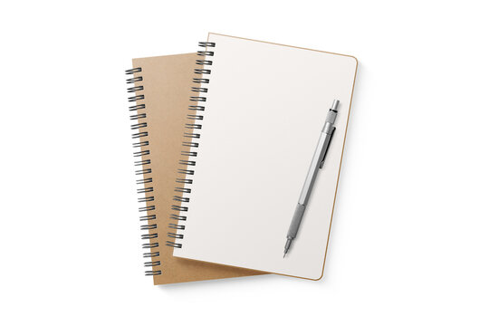 Spiral bound notebook mockup template with Kraft Paper cover isolated on a transparent background, PNG. High resolution.