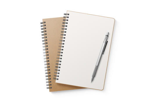 Spiral bound notebook mockup template with Kraft Paper cover isolated on a transparent background, PNG. High resolution.