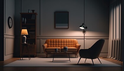 Living room interior background, created with Generative AI technology.