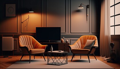 Living room interior background, created with Generative AI technology.