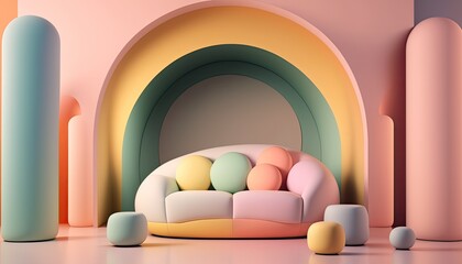 Pastel colors living room interior background, created with Generative AI technology.