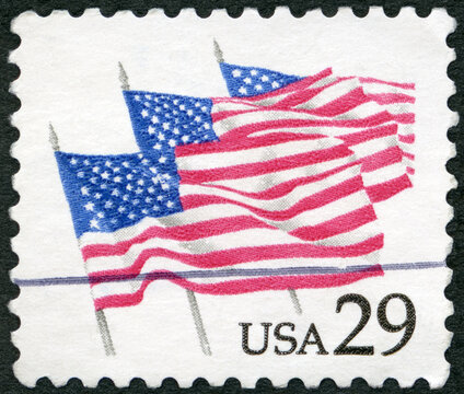 USA - 1991: shows an American Flags on Parade, Flag Issue, 1991